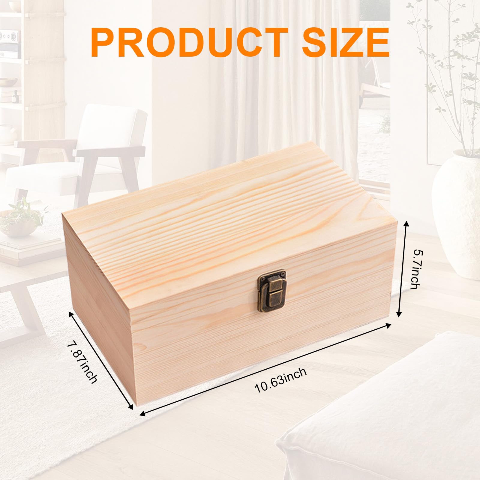 Large Unfinished Wooden Box with Hinged Lid Unfinished Wooden Storage Box 10.6 x 8 x 5.7 Inch Wood Box Unfinished Large Keepsake Box for Jewelry, Art Hobbies, DIY lovers and Home Storage