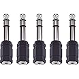 eBoot Headphone Adapter 6.35 mm Male to 3.5 mm Female Stereo Audio Earphone Jack Adapter, 5 Pieces, Black