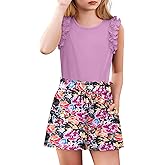 Arshiner Girls Summer Clothes 2 Piece Ruffle Trimmed Sleeveless Tank Top and High Waist Shorts with Pockets Clothing Sets