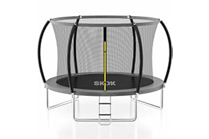 SKOK Trampolines 10FT 12FT Trampoline Outdoor for Kids and Adults with Non-Slip Ladder, Recreational Trampolines with Safety Enclosure Net, ASTM Approved, Heavy Duty Jumping Mat, Spring Cover, 400lbs