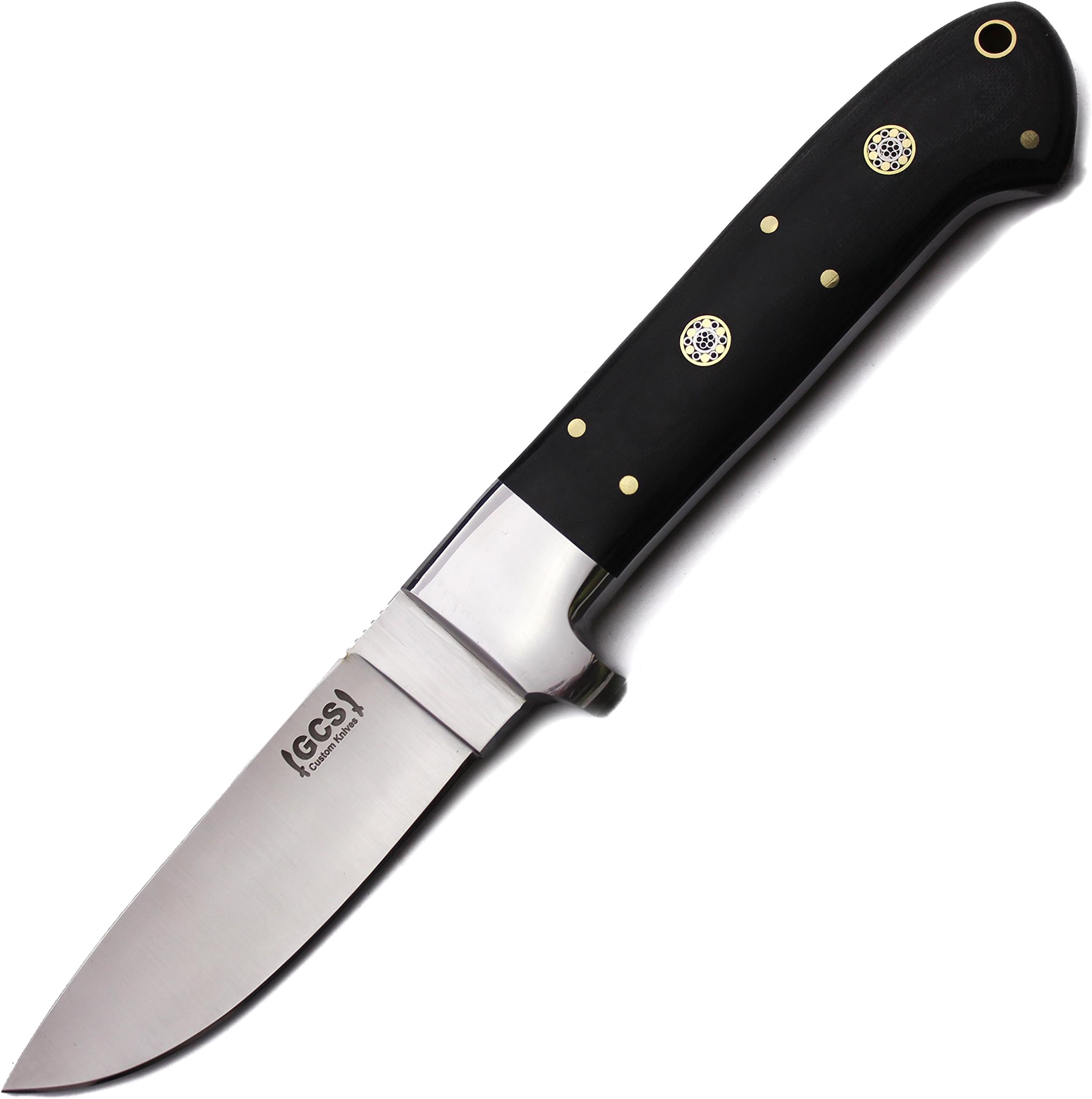 GCS Custom Handmade D2 Tool Steel BLACK MICARTA Small Bushcraft Hunting Hunter Skinning Camping Knife with Horizontal-Vertical Leather Sheath GCS196