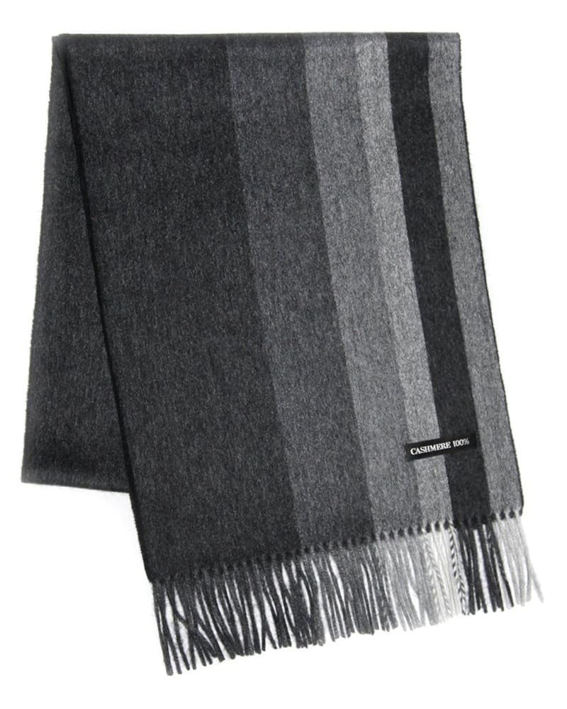 Cashmee 034 OUTLET カシミヤ 100％ グラデーションボーダー リバーシブル マフラー Neptune カシミア アウトレット (GRAY×GRAY (25) グレー)