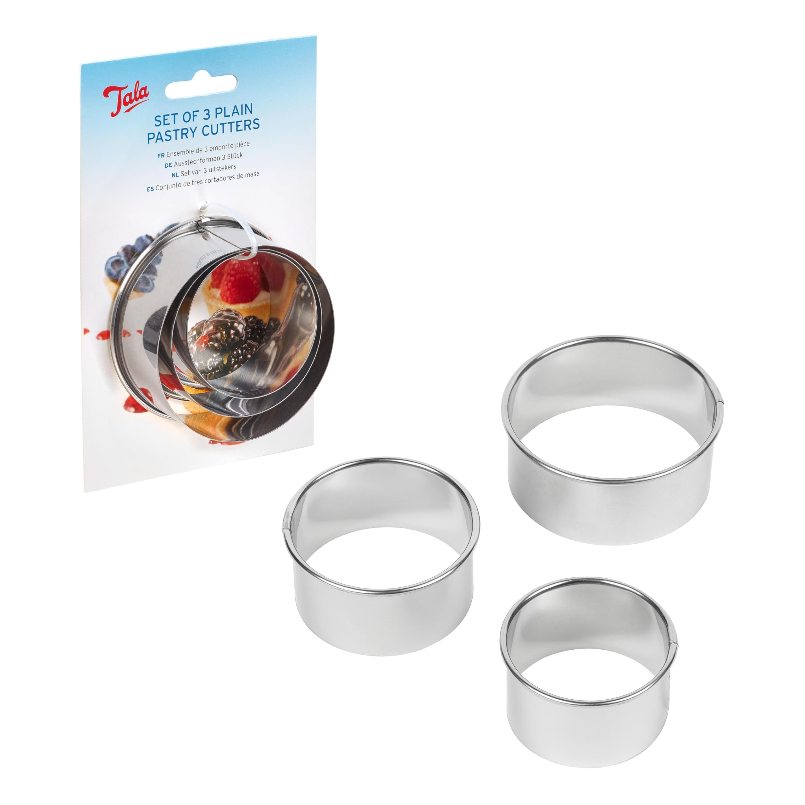 Tala Stainless Steel Pastry Cutters Set of 3, Durable Round Cookie & Biscuit Cutters in Small, Medium & Large Sizes, Ideal for Pastry, Dough, Sugarpaste & Baking, Premium Quality Kitchen Baking Tools