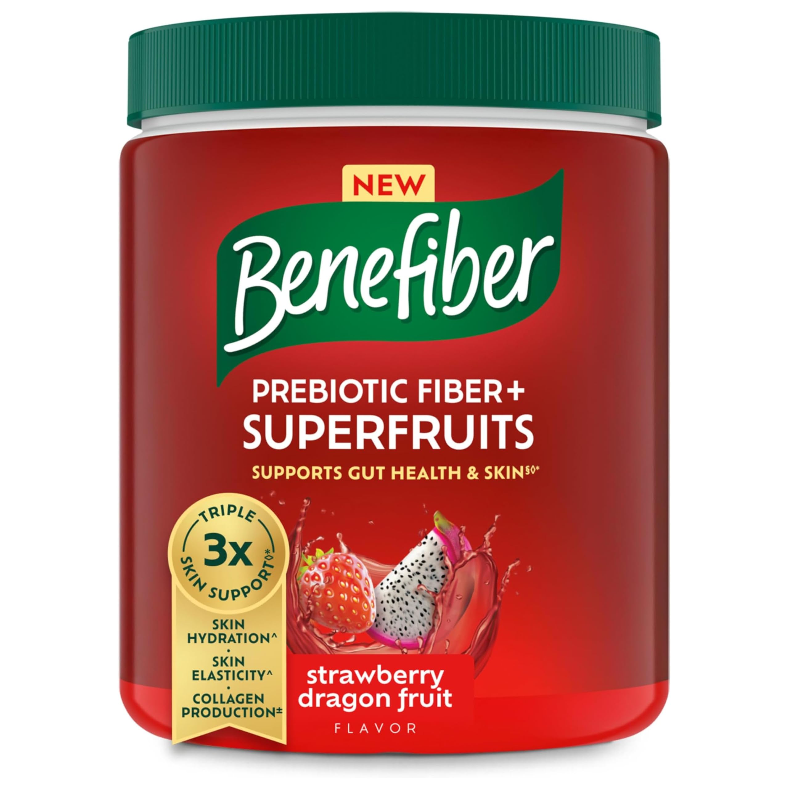 Photo 1 of ** 50% USED** Benefiber Prebiotic Fiber + Superfruits Dietary Supplement, Strawberry Dragon Fruit Flavor, 8.8 oz (250g), 25 Day Supply