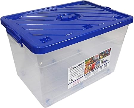 PAMEX - Caja Multiusos Reforzada con Ruedas (70 litros, Azul): Amazon.es: Hogar