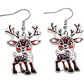 ZXYMHL Acrylic Christmas Reindeer Deer Dangle Earrings for Women Winter Holiday Earrings Animal Lovers Jewelry Accessories