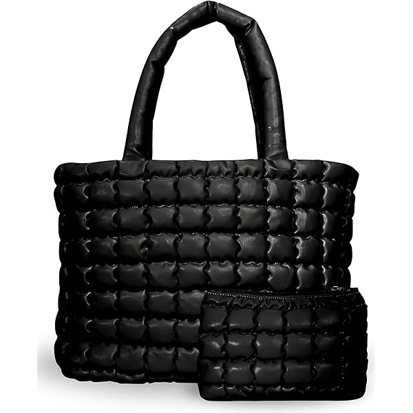 thumbnail image 2 of Women's Puffy Quilted Tote Bag - Glossy Padded Shoulder Bag For Winter 2 of 13
