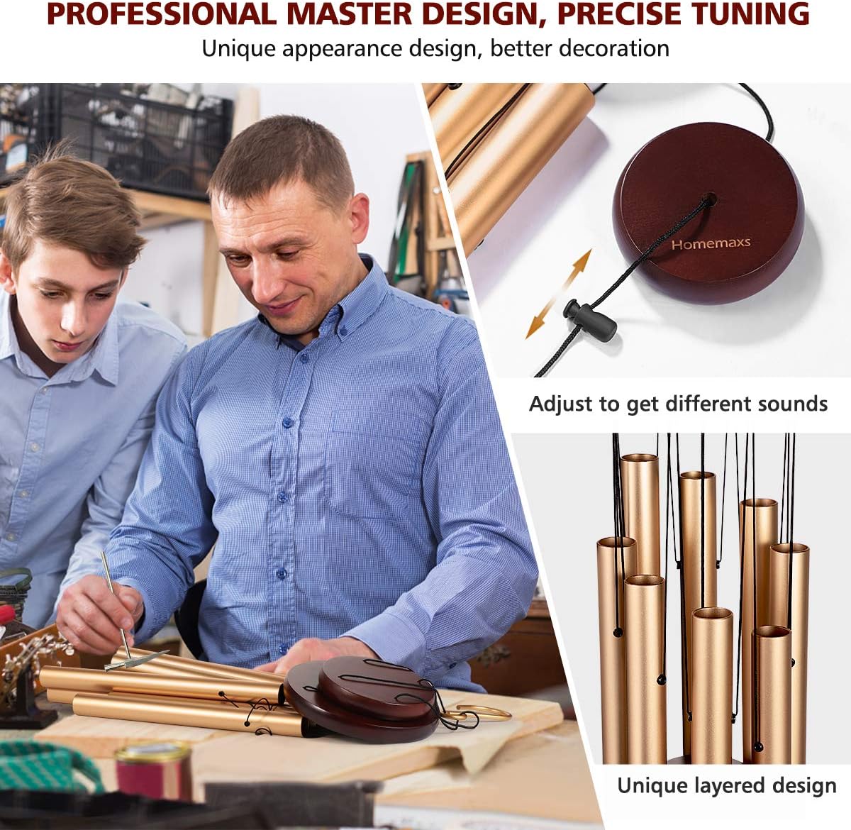 Homemaxs Wind Chimes for Outside Large Deep Tone, 38 Inch Large Memorial Wind Chimes with 8 Tubes & Rotatable DIY Pendants, Best Gift Wind Chimes for Outside Garden Patio Decor : Garden & Outdoor