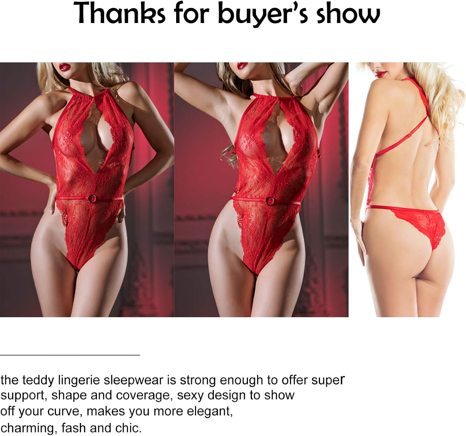 Avidlove Lingerie for Women Teddy One Piece Lace Babydoll Bodysuit: Clothing