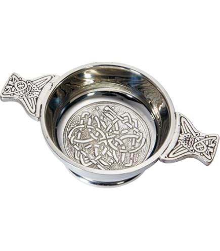 English Pewter Co. Celtic Pewter Quaich Whisky Tasting Bowl - Scottish Loving Cup With Thistle Handles