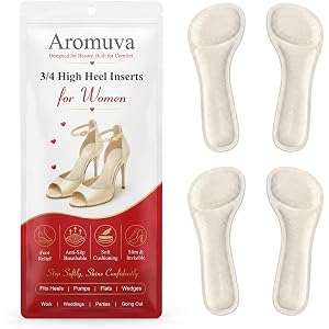 2 Pairs High Heel Inserts for Women - 3/4 Cushion Insoles for Heels with Anti-Slip Adhesive Backing - Invisible Sweat-Absorbi
