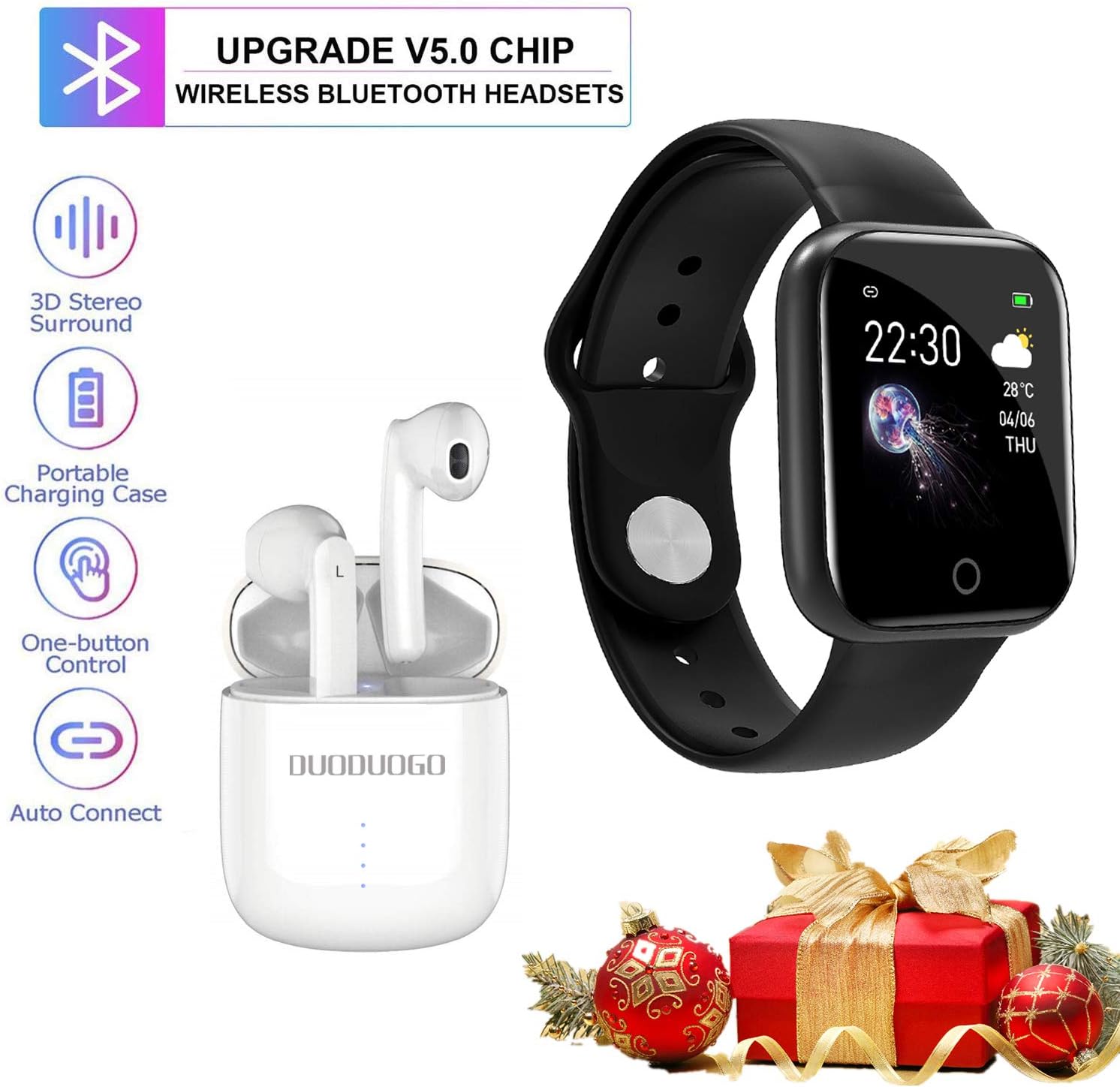 Smart Watch for Android and iOS Phone, 1.3 Inch Color Touch Screen Fitness Activity Tracker,IP68 Waterproof,Auto Sleep Monitor Blood Pressure Monitor, Calorie Counter Smart Watch(Black)