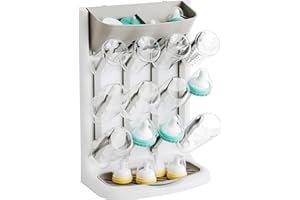 Yieach Larger Vertical Baby Bottle Drying Rack - BPA Free - Space Saving Feeding Bottles Drying Rack Holder for Countertop,Baby Bottle Holder Storage Station for Pacifiers,Pump Accessories Stand,Grey
