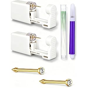 4PCS Nose Piercing Kit Disposable Nose Piercing Kit Built In Cz Nose Rings Painless Nose Piercing Gun WIth Nose Hole Cleaning