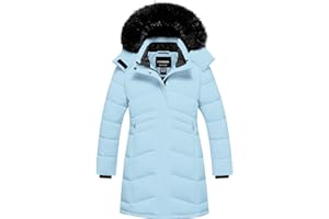 CTFASHION Girl's Winter Coats Kids Waterproof Long Puffer Jacket Thicken Fleece Lined Ski Parka with Detachable Fur Hooded
