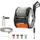 Giraffe Tools Grandfalls Wall Mount Pressure Washer Pro, Electric Power Washer with 1800W Motor, 4-Nozzles, Automatic Rewind, Any Length Lock, 100ft Pressure Hose