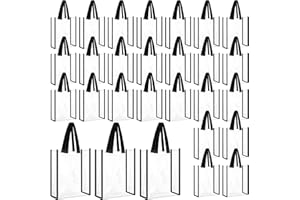 Paterr 50 Pcs Clear Tote Bag Bulk Stadium Approved Plastic Clear Gift Bag with Handle for Wedding Birthday Baby Shower Party