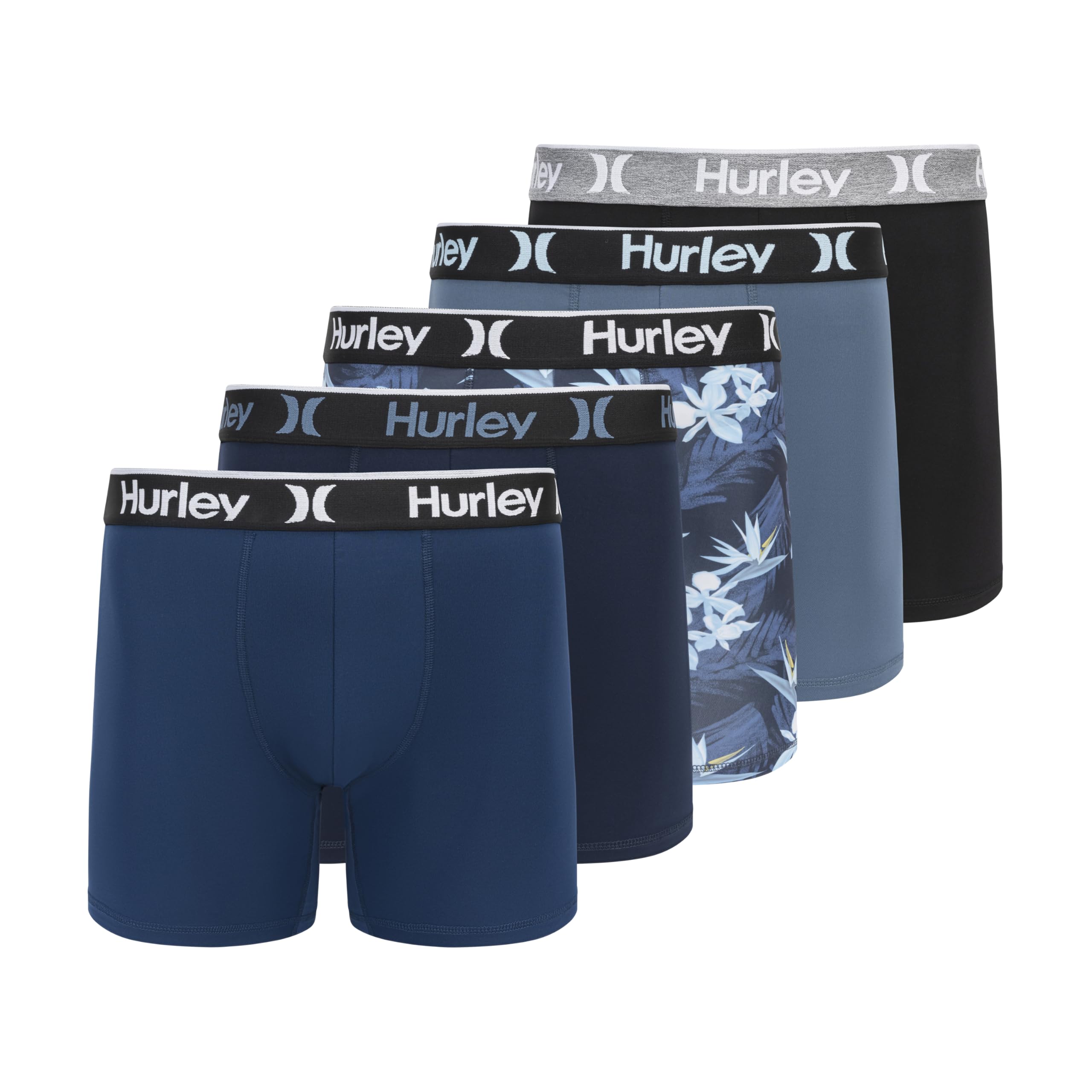 Hurley Men's 5-Pack Boxer Briefs, Navy, Medium Image