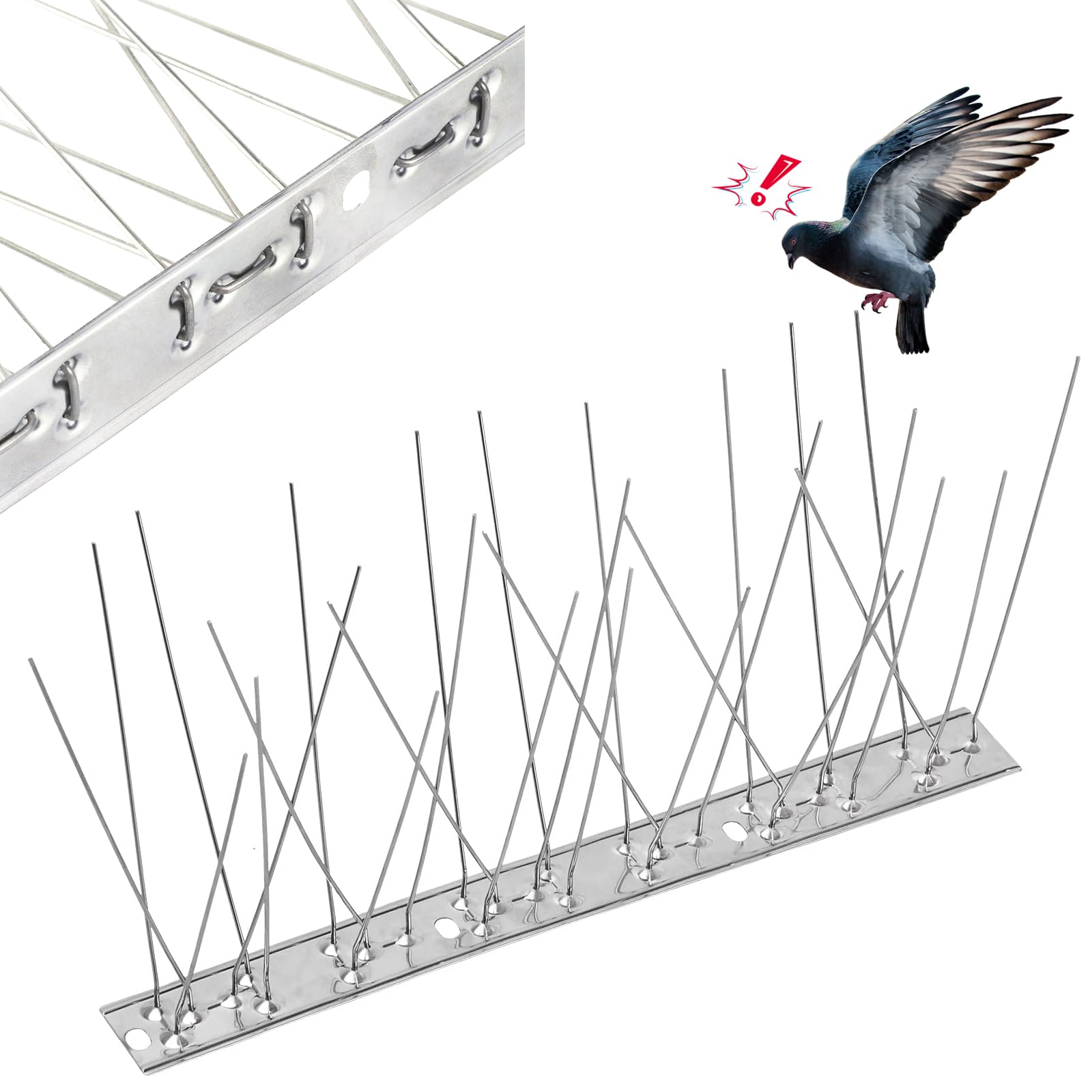 Ieron 10Pcs Pigeon Repellent Spikes, 33cm Stainless Steel Bird Spikes for Fence Wall Spikes, Garden Safety, Anti-Climbing, Balcony Roofs and Windows Bird Guard