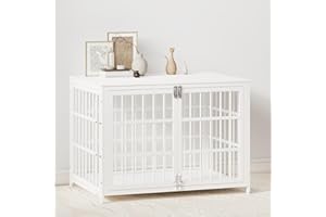 DGEDBY 42 Inch Dog Crate End Table: Heavy Duty Furniture Kennel for Medium Dogs with Multiple Secure Locks, Decorative Wooden Pet Cage, White