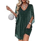 Gettalocky Women's Sparkly Cocktail Dresses for Wedding Guest Flutter Sleeve Loose Chiffon Party Dress (XS-XL)
