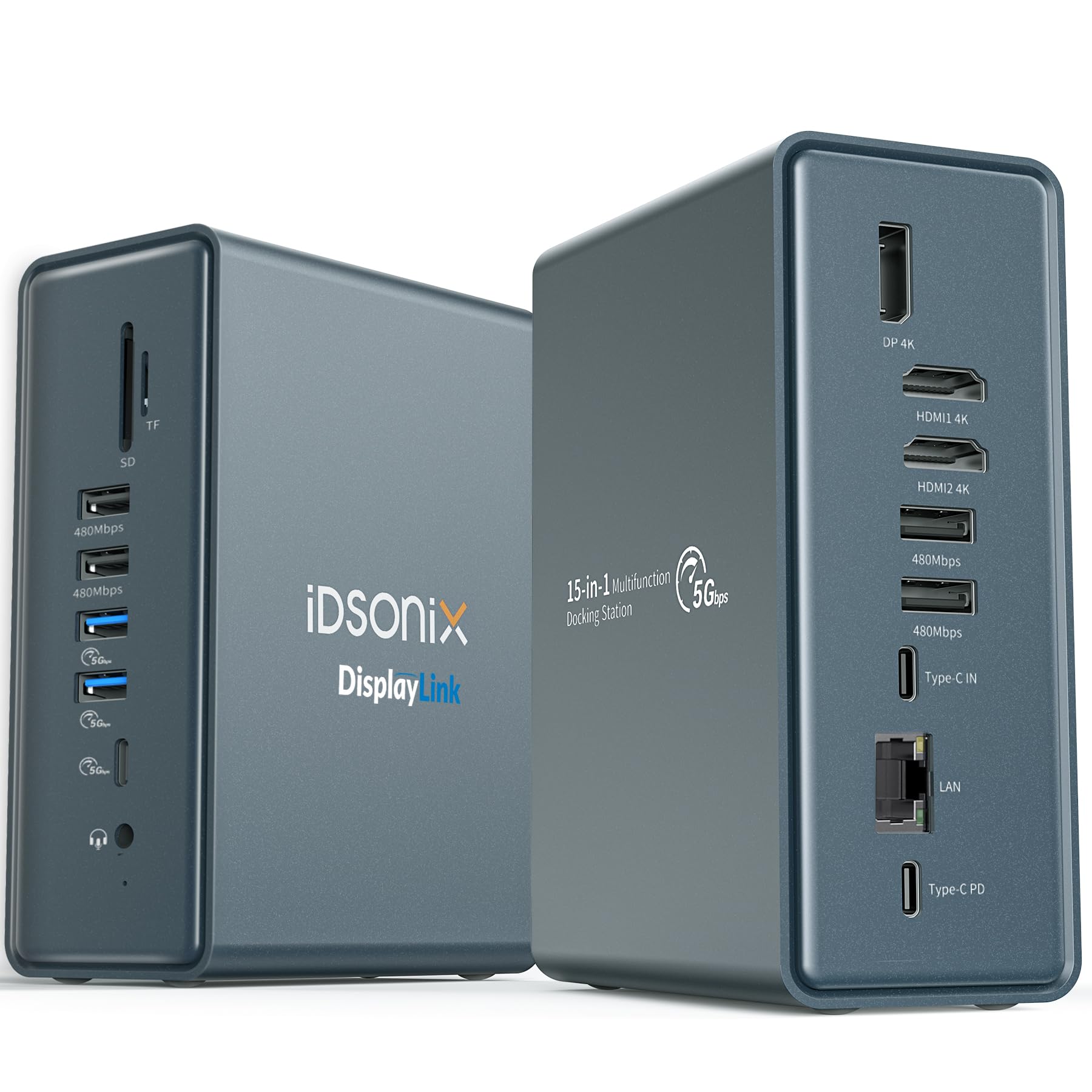 iDsonix USB C Displaylink Docking Station for Mac M1, Windows, 15 in 1 USB C Triple Display Docking Station (Dual Monitor 4K HDMI, 8 USB Ports, DisplayPort, 100W PD, RJ45, 3.5mm Audio, TF/SD)Vertical