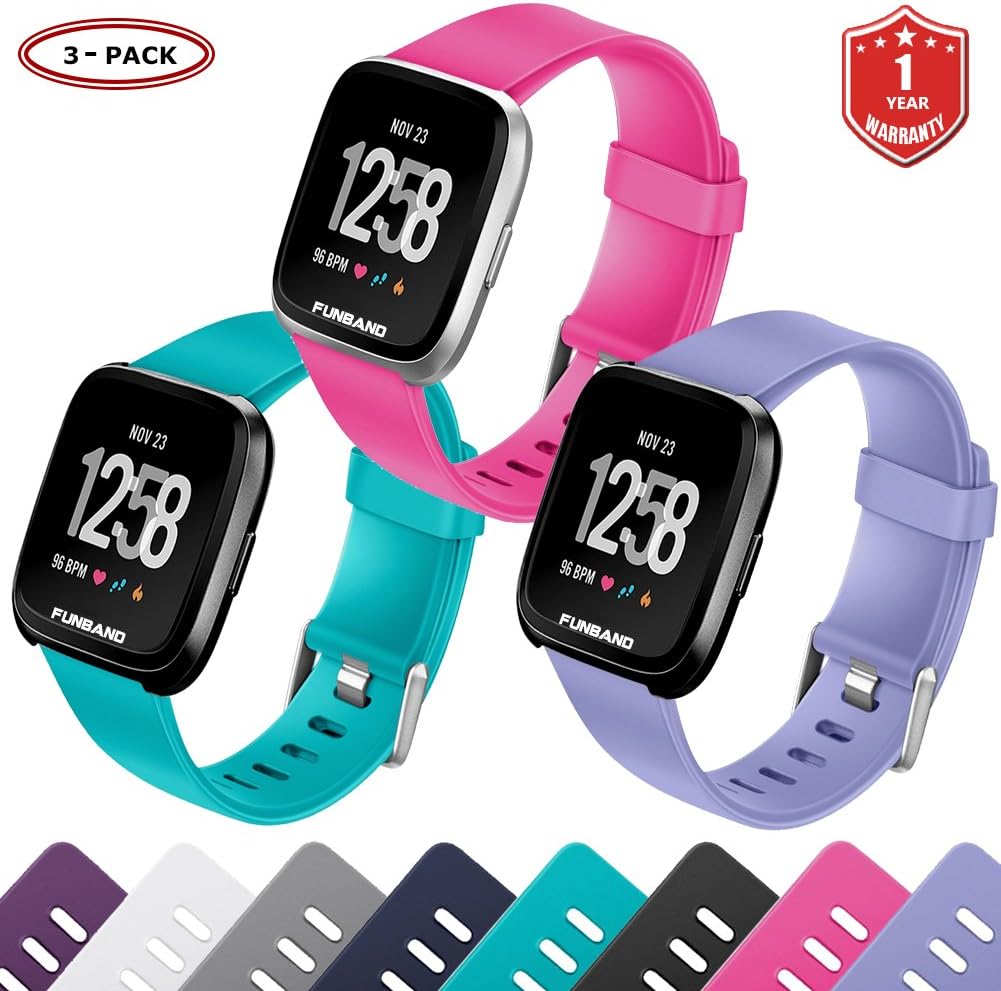 FunBand for Fitbit Versa/Fitbit Versa 2/Versa Lite Strap Bands,Classic Soft Silicone Sport Adjustable Replacement Accessory Bracelet Straps [1 Year Warranty] for Fitbit Versa/Fitbit Versa 2/Versa Lite