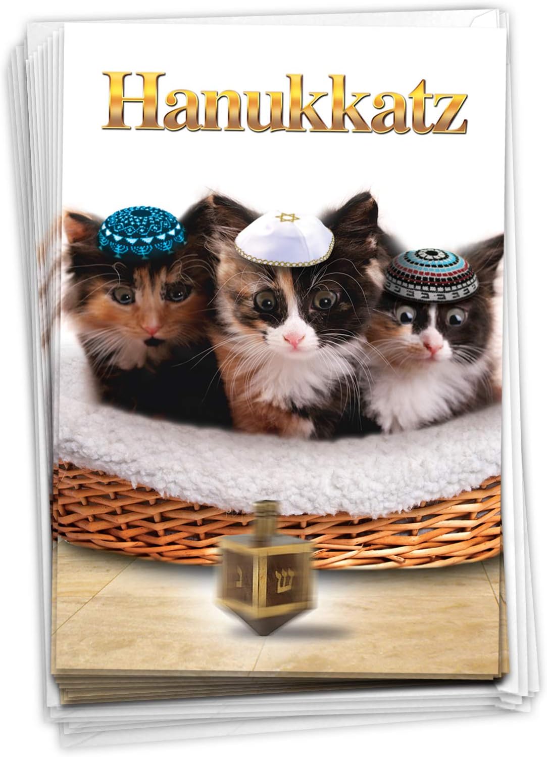 Amazon.com: NobleWorks - 12 Happy Hanukkah Cards Boxed (1 Design, 12 Cards)  - Funny Religious Chanukkah Notecard Set, Bulk Holiday Greetings - Box of  Hanukkatz Christmas B5939: Office Products