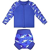 MooMoo Baby Rash Guard Swimsuit Set Reusable Swim Diapers Long Sleeve UPF 50+ Swim Shirt for Swim Lesson and Pool
