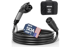 SEGUMA EV Charger Extension Cable, 50Amp 20ft J1772 Extension Cord Compatible with Level 1/Level 2 EV Charger, SAE J1772 Car Charger Extension Cable with Carrying Bag, IP66 50A EV Charging Extension Cable