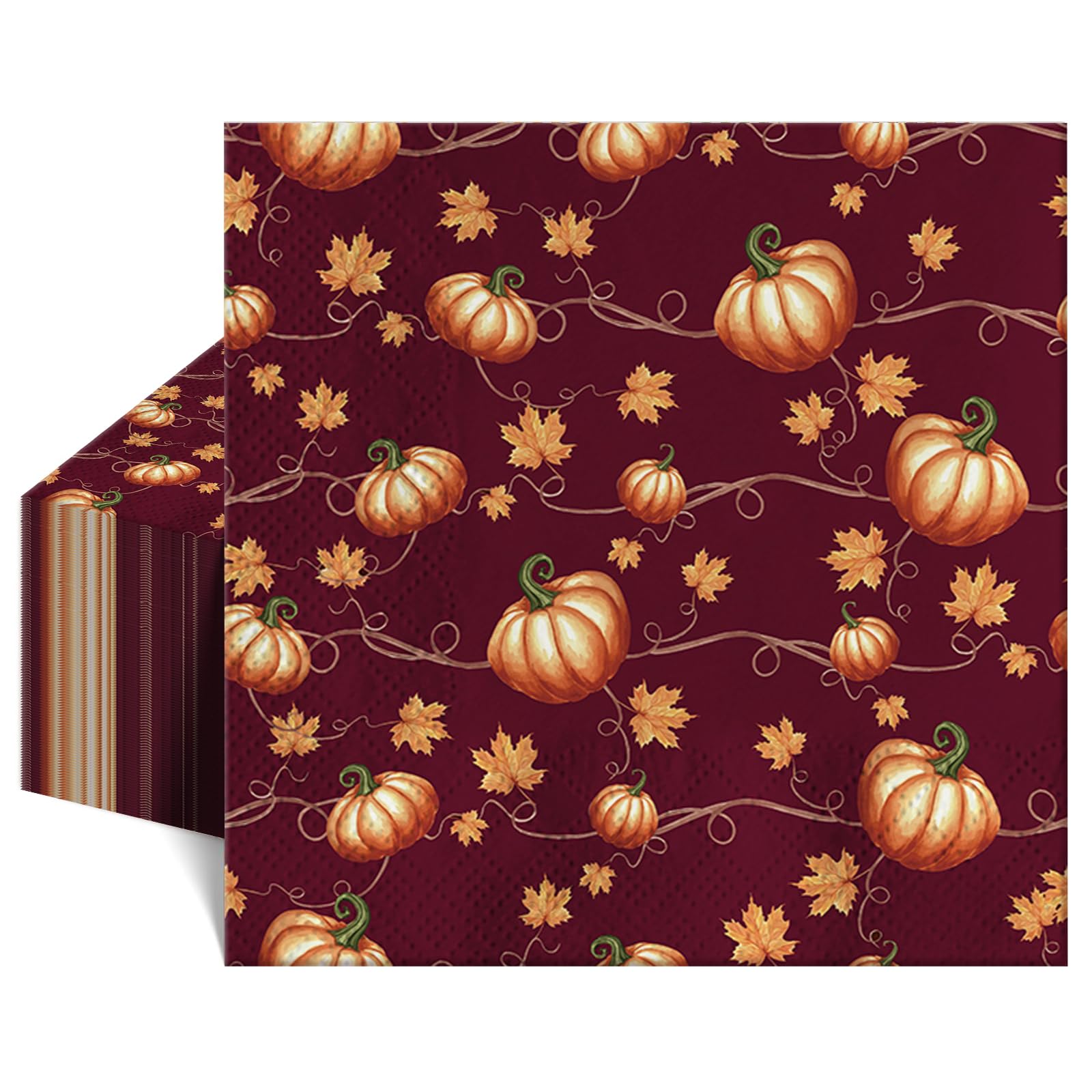 Photo 1 of 100pcs Thanksgiving Pumpkin Paper Napkins Fall Disposable Napkins Autumn Luncheon Dinner Napkins Fall Cocktail Napkins for Harvest Holiday Party Decorations