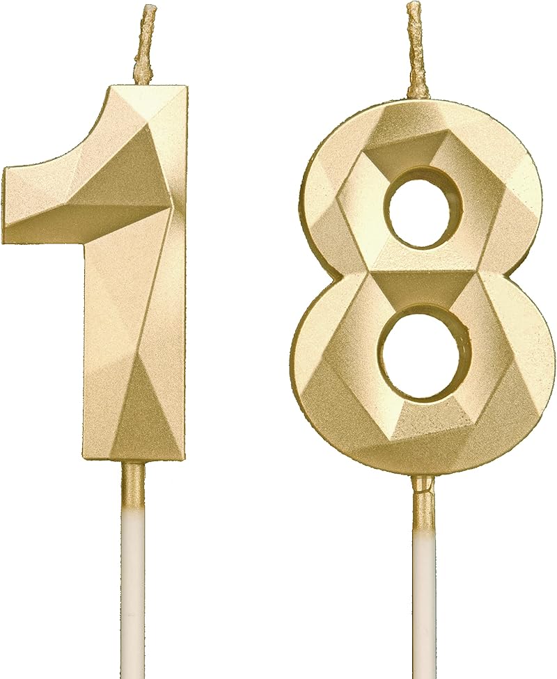 DTXLX 18th Birthday Candles Gold Number 18 Cake Topper Set 2