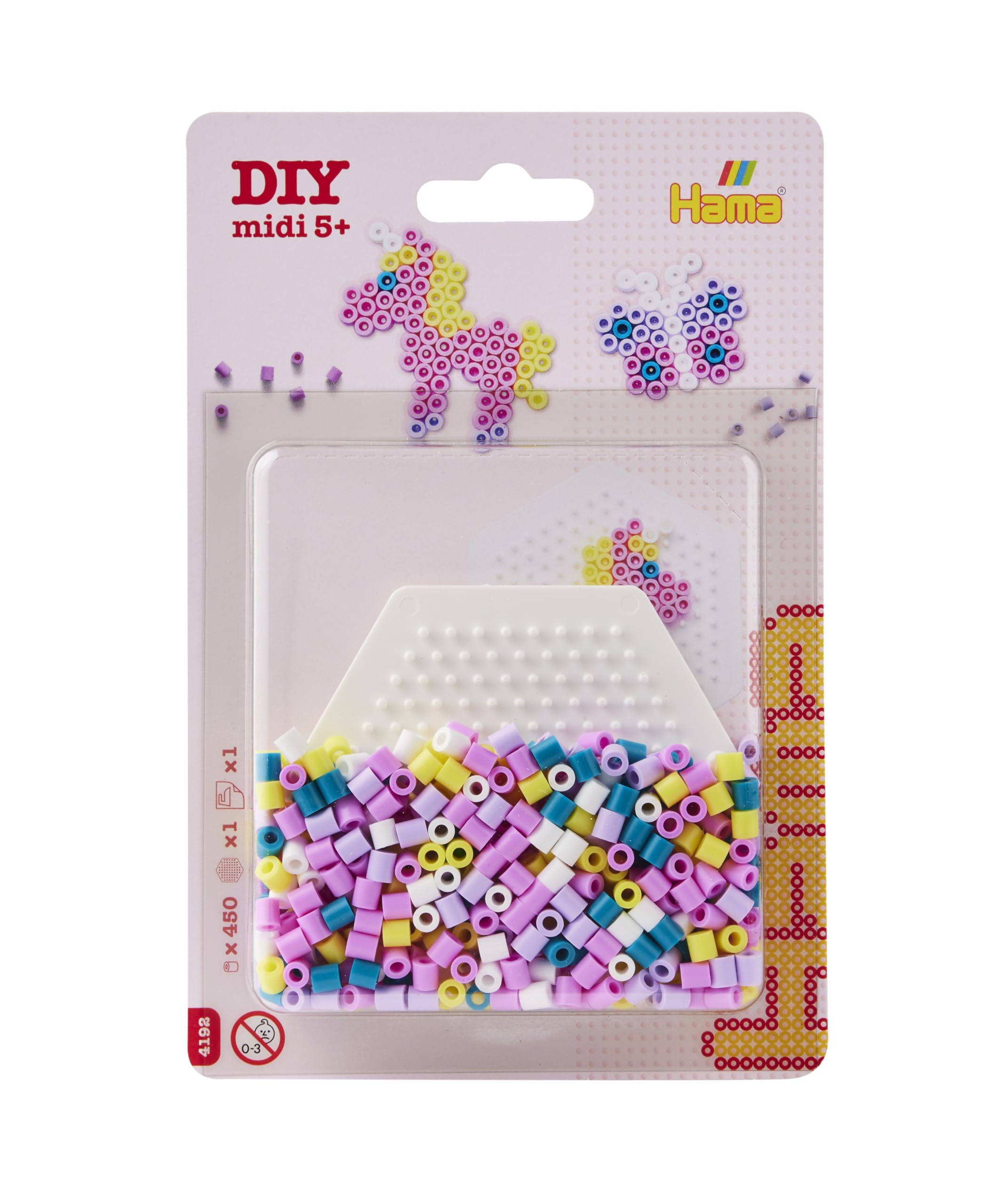 Hama Beads Small Blister Pack | Approx. 450 Fuse Beads, 1 Small Hexagonal Pegboard No. 223 & Ironing Paper