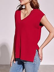 Saodimallsu Womens V Neck Sweater Vest Oversized