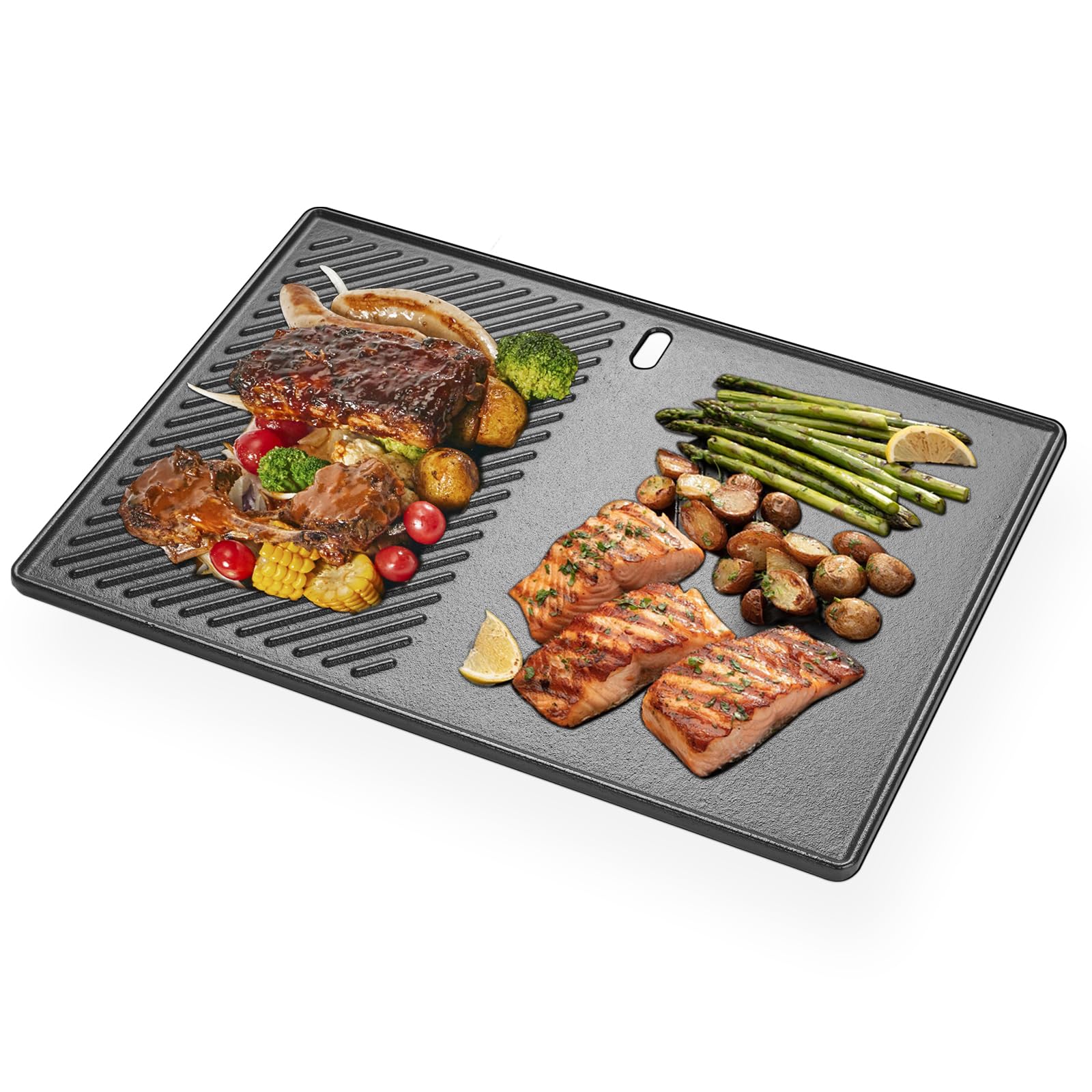 Gusseisen Grillplatte für Landmann Triton 3 und 4 Brenner, Enders Boston 4, Enders Monroe PRO 4, Enders Boston 6 Gasgrill, 43,5 x 31,5CM Grill Plancha für Broil King Baron,Crown,Ersatzteile Bratpfanne 9
