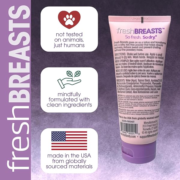 FRESH BREASTS ANTI CHAFING DEODORANT LOTION TO POWDER, 3.4OZ – ANTI CHAFE CREAM WHOLE BODY DEODORANT FOR WOMEN, INNER THIGHS & AREAS THAT SWEAT, NO TALC, ALUMINUM AND FRAGRANCE