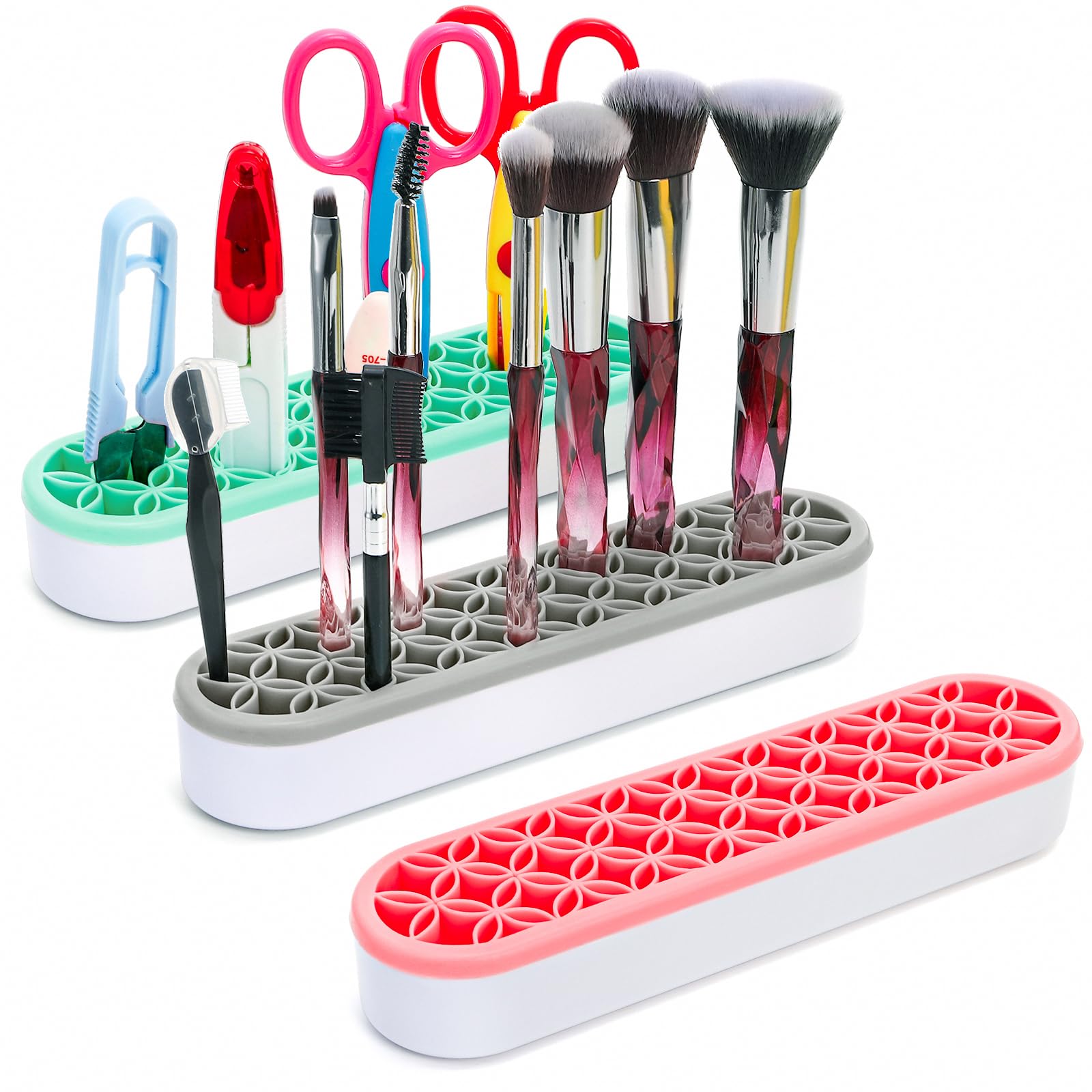 Elsjoy 3 Pack Silicone Makeup Brush Holder, Desktop Cosmetic Organizer Pen Holder, Sewing Tool Holder Beauty Tool Organizer Stand for Brush, Scissors, Toothbrush
