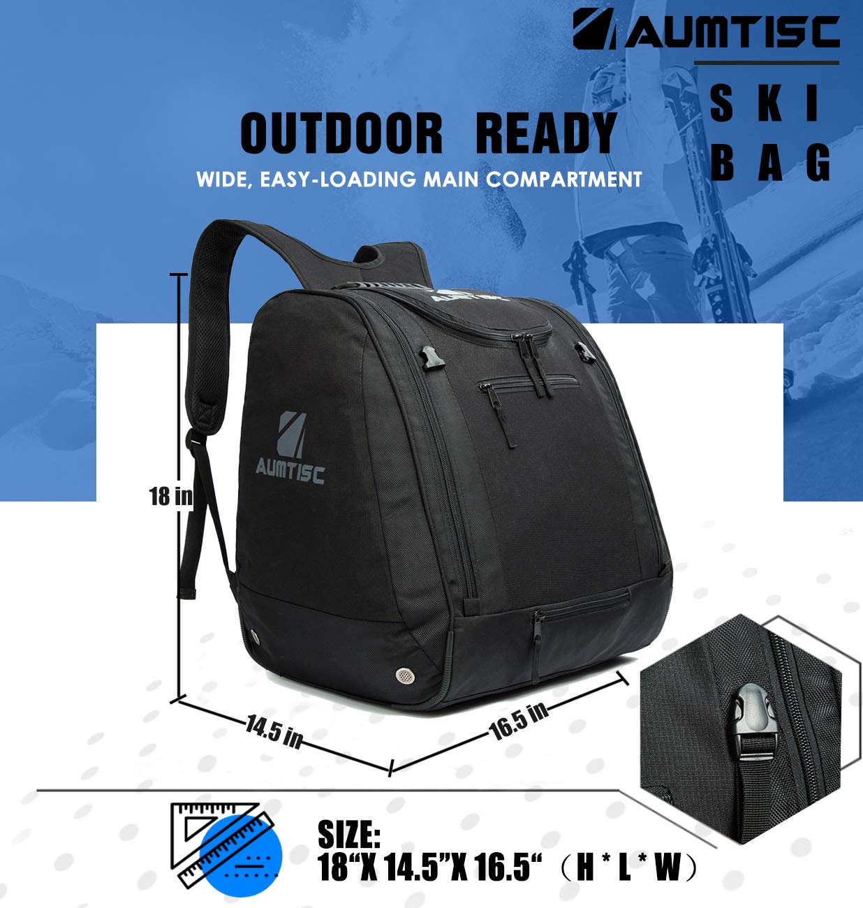 Black Aumtisc Ski Boot Bag Large Premium SIK Boot Backpack Hold