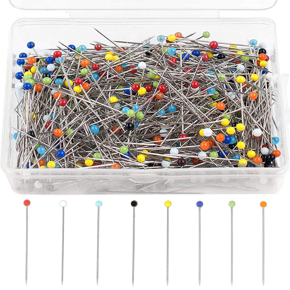 1000pcs Glass Pins, BetterJonny 38mm Glass Head Bead Pin Sewing Pins for Dressmaker Jewelry Craft Decoration With Clear Box Multicolor