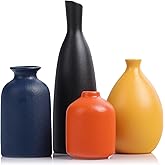 Colorful Ceramic Bud Vases Set of 4 - Modern Yellow, Orange, Blue Small Vases for Home Decor - Ideal for Living Room, Kitchen, Office, Bathroom, Mantle, Entrance, Farmhouse & Coffee Table Decorations