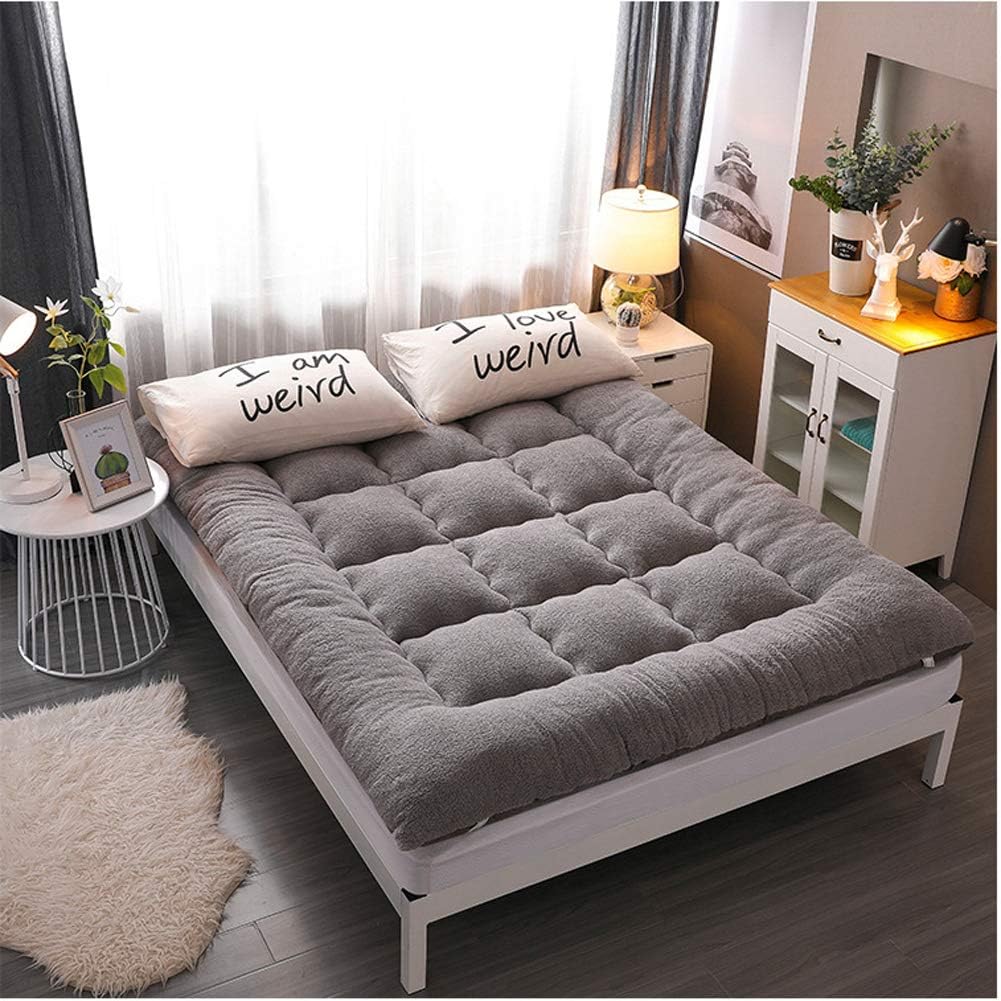 ZDiane Traditional Japanese Floor Futon Mattresses, Queen Size, Portable Camping Wool Wrap Mattress, Foldable Cushion Mats, Yoga Meditaion, Color: Camel,Gray,Queen