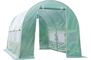 FORALEBEN Replacement Cover for Portable Greenhouse, Large Walk-in Green Hot Garden House Top Tarp 2 Zippered Doors Green 6 Roll-up Windows (Frame Does NOT Included) (12 x 7 x 6.7 ft)