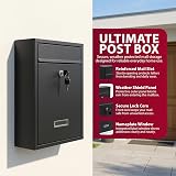 ZENO Wall Mounted Letter Box Black Secure Mailbox 2 Keys Nameplate view 3
