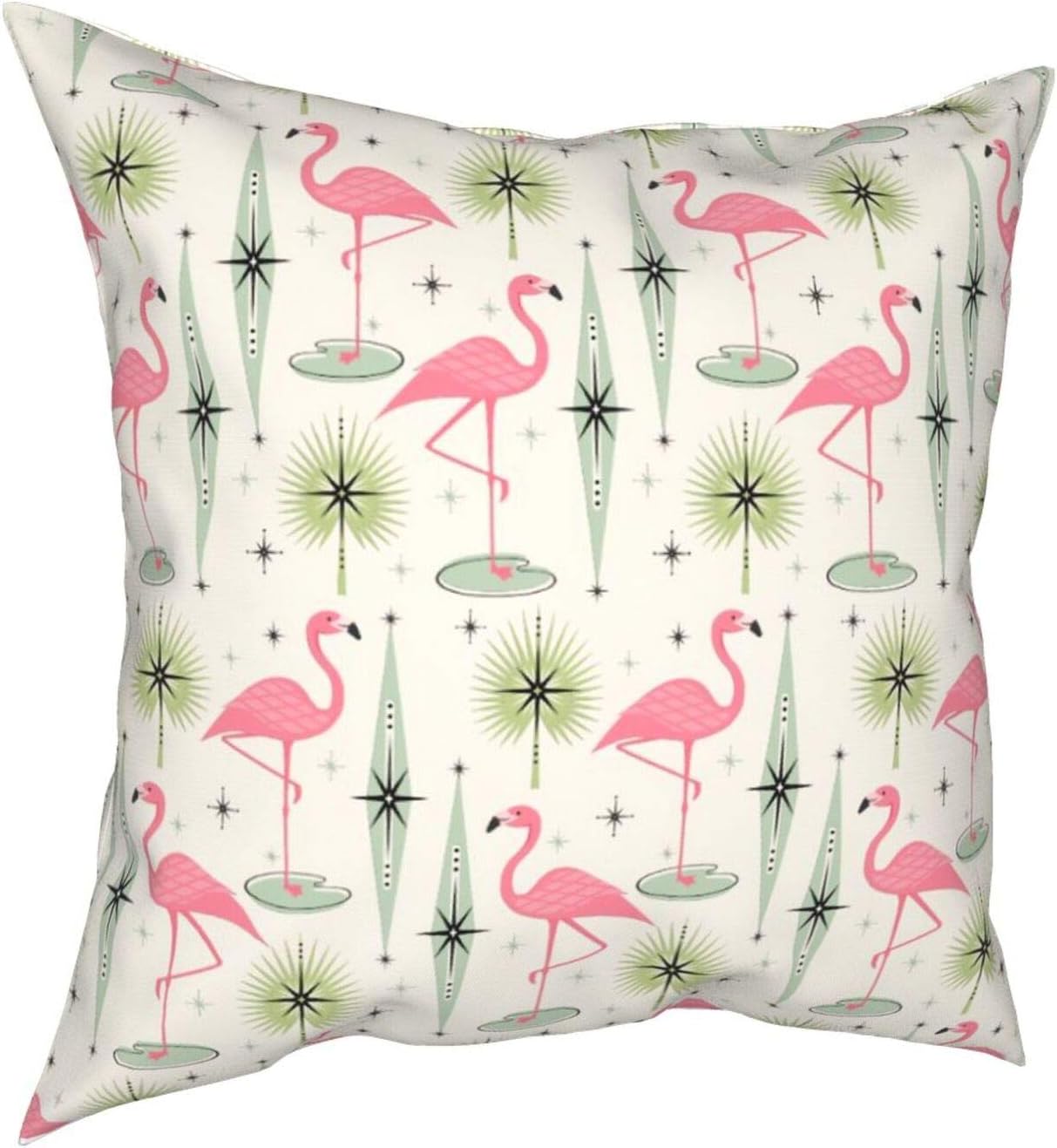 FuJae Throw Pillow Covers,Retro Atomic Oasis with Pink Flamingos Home Decorative Couch Pillow Cases Square Cushion Covers for Sofa,Living Room,Bed 18 x 18 inches