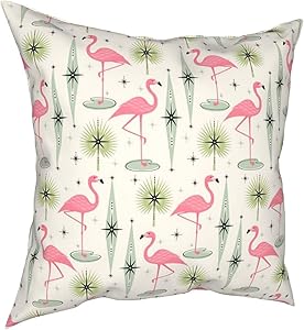 FuJae Throw Pillow Covers,Retro Atomic Oasis with Pink Flamingos Home Decorative Couch Pillow Cases Square Cushion Covers for Sofa,Living Room,Bed 18 x 18 inches