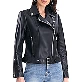 SILVER FASHIONS Lambskin Leather Jacket Women,Motorcycle Jacket,Classic Asymmetrical Zip Style,Buckle Belts,Multiple Pockets