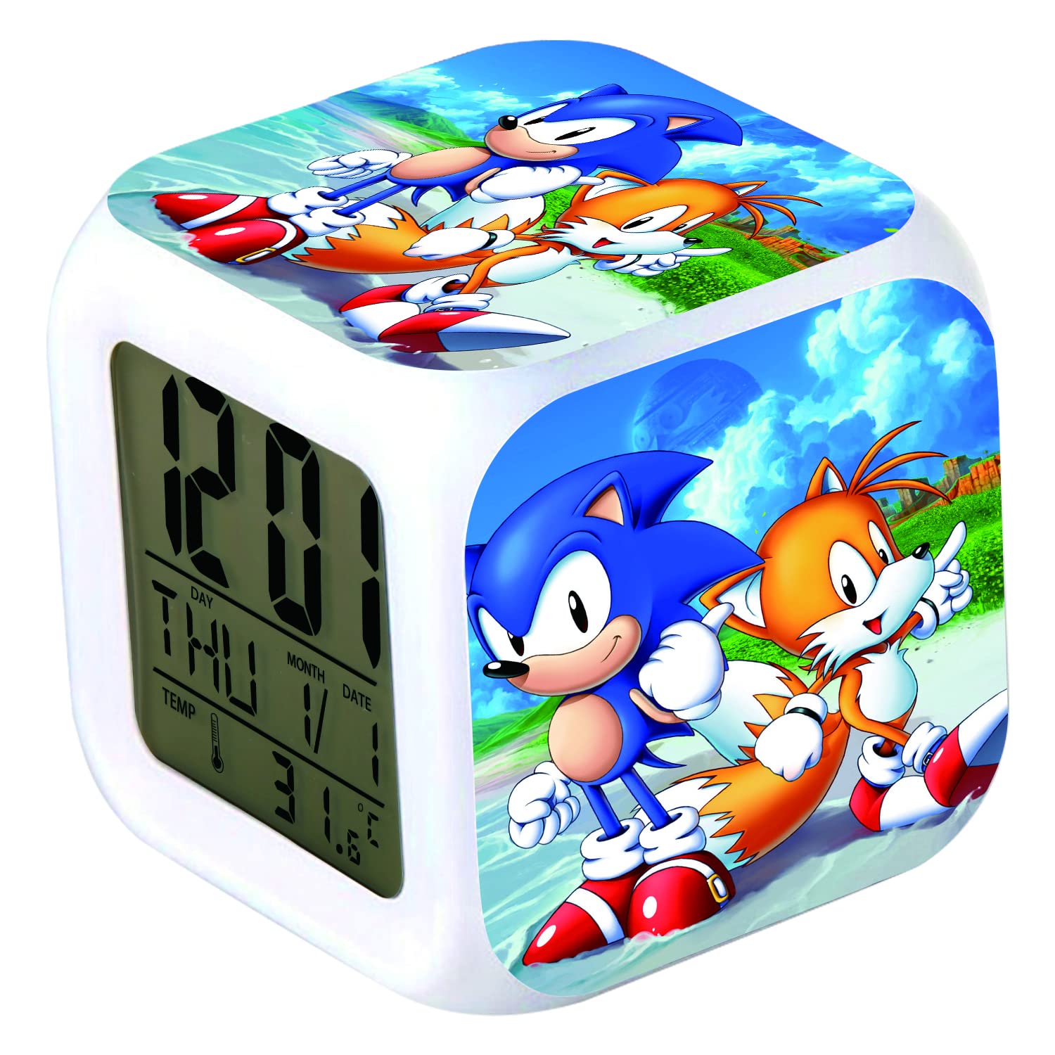 R-timer Sonic The Hedgehog Alarm Clock Digital Clock with Temperature Big LED Night Light, Smart Alarm Clock with Charging Cable for Kids Teenagers Gift Bedroom Decor (Sonic & Tails)