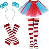 Hicarer 4 Costume Set for Women Include Red Blue Tulle Tutu Skirt Striped Socks Stretchy Gloves Ponytails Headband