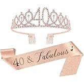 40th Birthday Sash & Tiara Set, 40 & Fabulous Glitter Sash Gifts for Women Birthday Party Decorations Favors