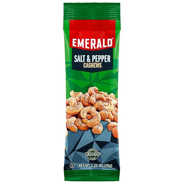 EMERALD NUTS SALT AND PEPPER SEASONED CASHEWS 12 CT (1-PACK) | 1.25 OZ INDIVIDUAL SNACK TUBES | PLANT-BASED PROTEIN, KOSHER CERTIFIED, NON-GMO | CONTAINS NO ARTIFICIAL PRESERVATIVES, FLAVORS OR SYNTHETIC COLORS